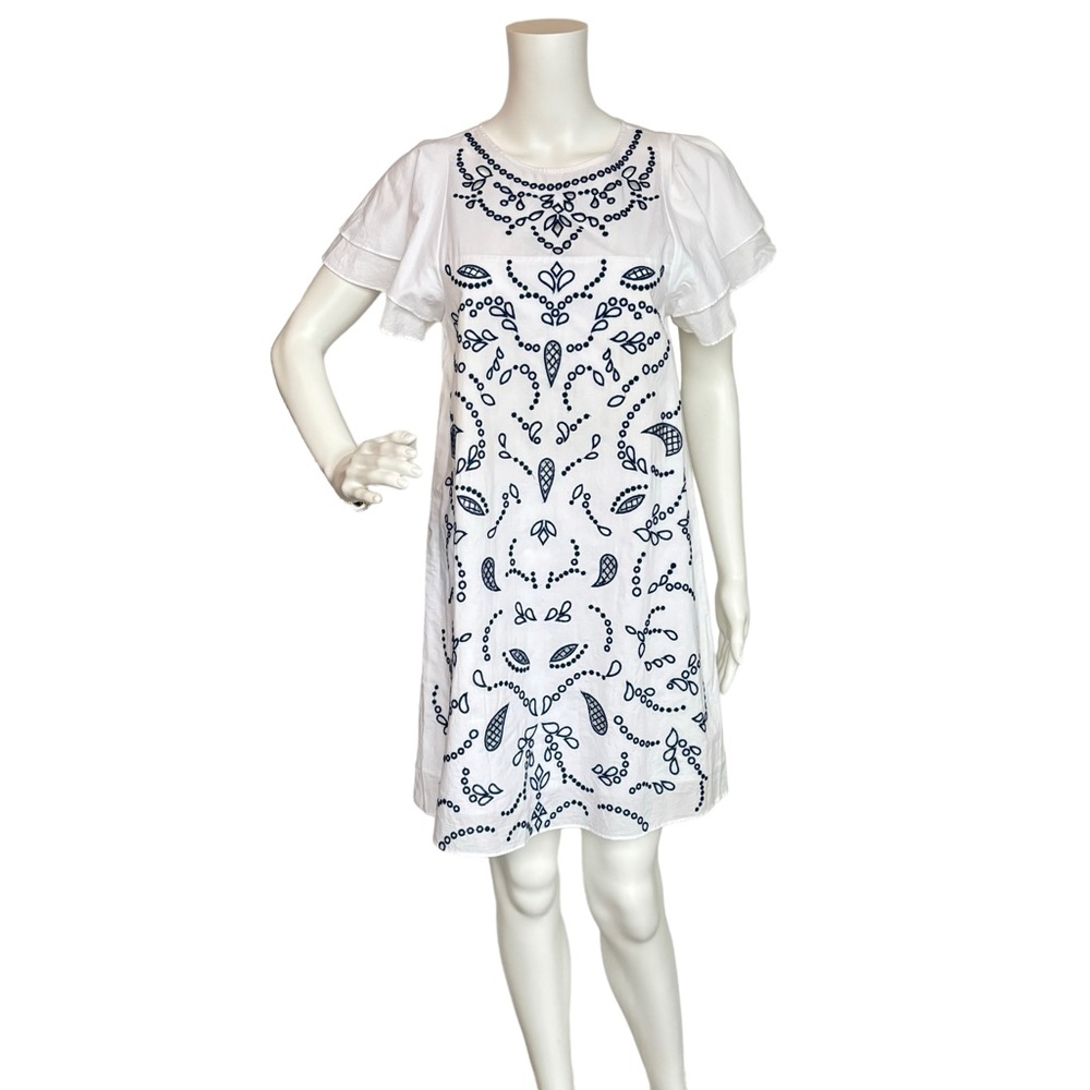 PARKER EMBROIDERED BOHO FLUTTER SLEEVE LIGHTWEIGHT SHIFT DRESS WOMEN SIZE XS